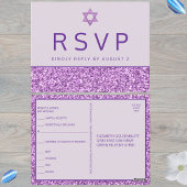 Glam Paarse eenvoudige moderne Bat Mitzvah RSVP Briefkaart