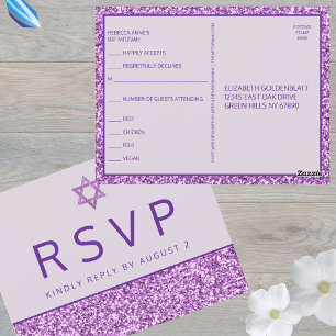 Glam Paarse eenvoudige moderne Bat Mitzvah RSVP Briefkaart