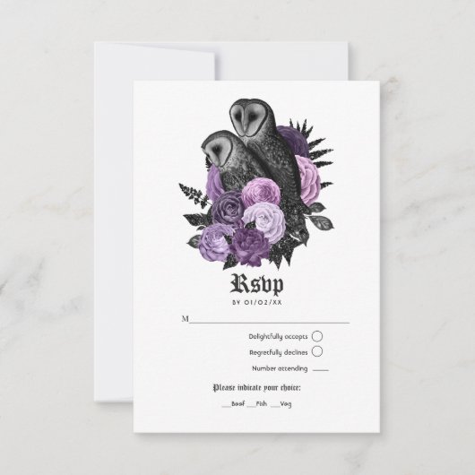  Glam Paarse Eigendom Gothic Wedding RSVP Kaartje (Voorkant)