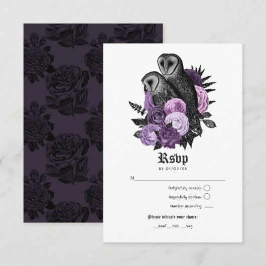  Glam Paarse Eigendom Gothic Wedding RSVP Kaartje (Voorkant / Achterkant)
