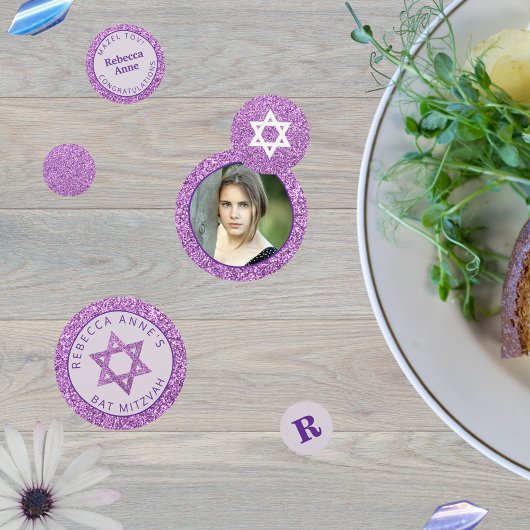 Glam Paarse Elegant Meisje Foto Bat Mitzvah Party Confetti