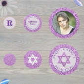 Glam Paarse Elegant Meisje Foto Bat Mitzvah Party Confetti