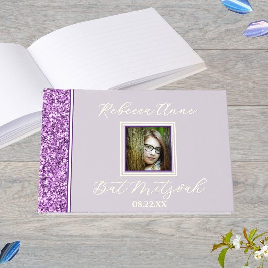 Glam Paarse Elegant Photo Bat Mitzvah Gold Gastenboek