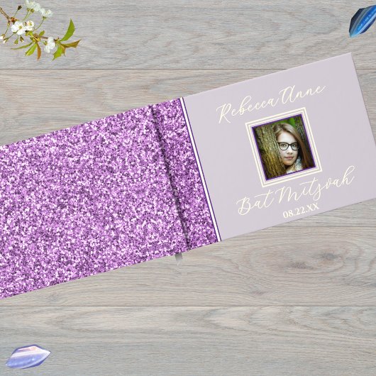 Glam Paarse Elegant Photo Bat Mitzvah Gold Gastenboek