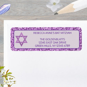 Glam Paarse Elegant Star van David Bat Mitswa Etiket