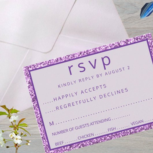 Glam Paarse Elegant Star van David Bat Mitswa RSVP Kaartje