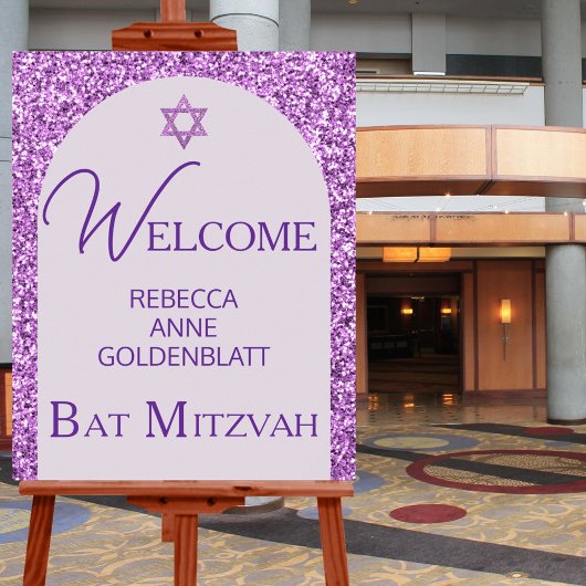 Glam Paarse Elegante Chic Bat Mitzvah Welkom Poster