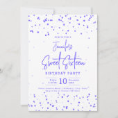 Glam Paarse Faux Folie Stippen Sweet 16 Party Kaart (Voorkant)