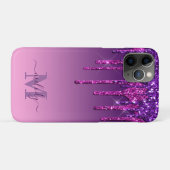 Glam Paarse Faux Glitter Driemonogram Case-Mate iPhone Case (Achterkant (horizontaal))