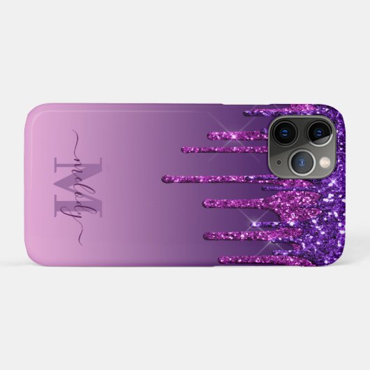 Glam Paarse Faux Glitter Driemonogram Case-Mate iPhone Case (Achterkant (horizontaal))