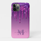 Glam Paarse Faux Glitter Driemonogram Case-Mate iPhone Case (Achterkant)