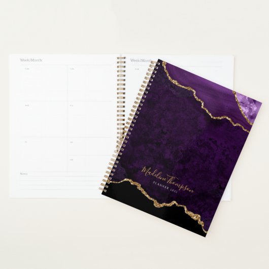 Glam Paarse Fluwelen Agate Geode Gold Script Planner (Display)