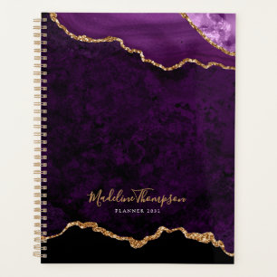 Glam Paarse Fluwelen Agate Geode Gold Script Planner