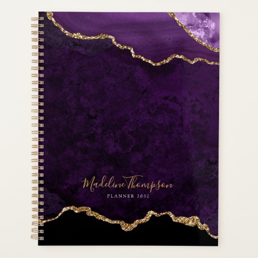 Glam Paarse Fluwelen Agate Geode Gold Script Planner (Voorkant)