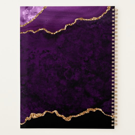 Glam Paarse Fluwelen Agate Geode Gold Script Planner (Achterkant)