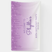 Glam Paarse Glitter Drip 80ste Verjaardag Spandoek (Verticaal)