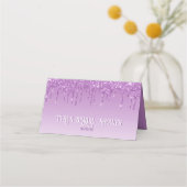Glam Paarse Glitter Drip Elegant gepersonaliseerd Plaatskaartje (Achterkant)