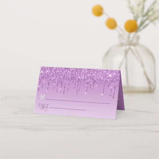Glam Paarse Glitter Drip Elegant gepersonaliseerd Plaatskaartje (Voorkant)