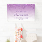 Glam Paarse Glitter Drip Quinceañera Spandoek (Insitu)