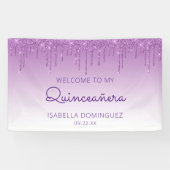 Glam Paarse Glitter Drip Quinceañera Spandoek (Horizontaal)