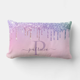 Glam Paarse Glitter Druppels Elegant Monogram  Len Kussen