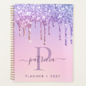 Glam Paarse Glitter Druppels Elegante Monogram Pla Planner (Voorkant)