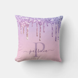 Glam Paarse Glitter Druppels Elegante Monogram Wor Kussen
