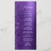 Glam Paarse Glitter Geborsteld Metaal Bruiloft Menu (Voorkant)