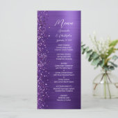 Glam Paarse glitter geborsteld metalen bruiloft Menu (Staand voorkant)
