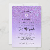 Glam Paarse Glitter Look Bat Mitzvah | Foto Terug Kaart (Voorkant)