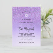 Glam Paarse Glitter Look Bat Mitzvah | Foto Terug Kaart (Staand voorkant)