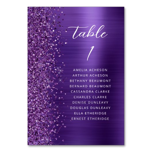 Glam Paarse Glitter Metallic Script Wedding Kaart (Voorkant)