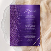 Glam Paarse Glitter Script Bruiloft Menu