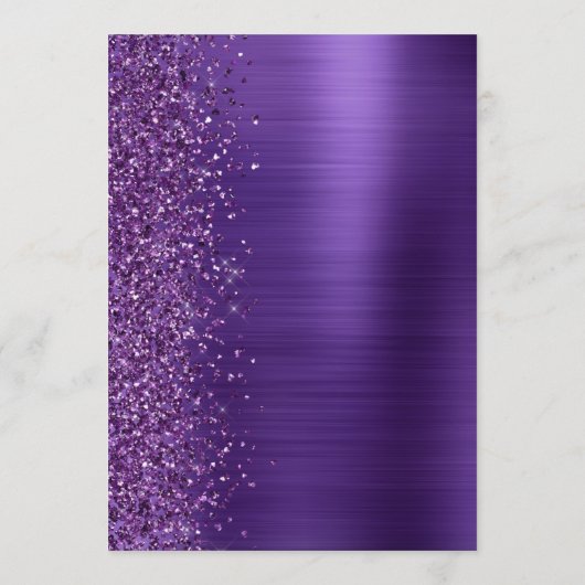 Glam Paarse Glitter Script Bruiloft Menu (Achterkant)