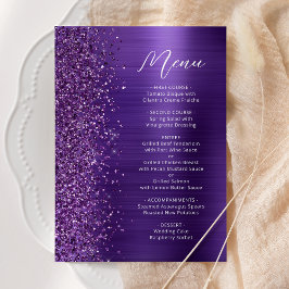 Glam Paarse Glitter Script Wedding Menu