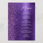 Glam Paarse Glitter Script Wedding Menu (Voorkant)
