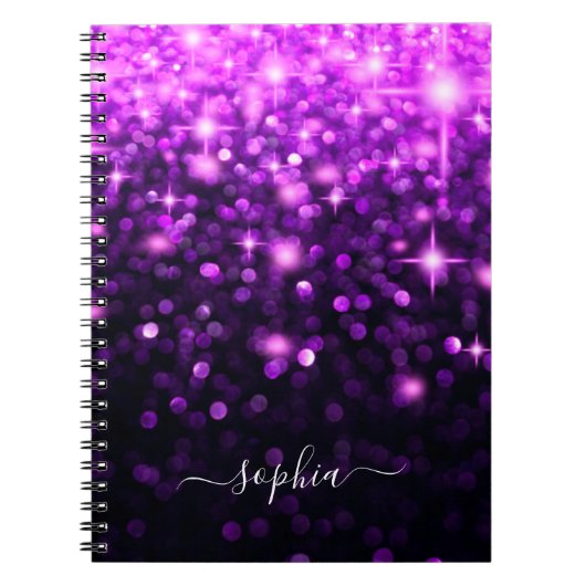 Glam Paarse glitter Sparkle Stars Notitieboek (Voorkant)
