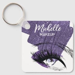 Glam Paarse Glitterige Oog Make-up Artiest Sleutelhanger