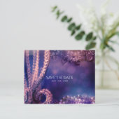 Glam Paarse Gloed Chic Glamour Parels Save the Dat Aankondigingskaart (Staand voorkant)