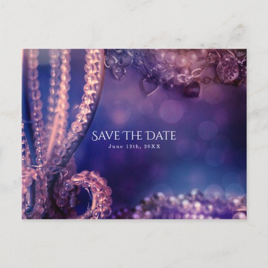 Glam Paarse Glow Chic Glamor Pearls Save the Date Aankondigingskaart (Voorkant)