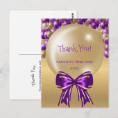 Glam Paarse Gouden Ballon Boog Bedankt Afstuderen Briefkaart (Voorkant / Achterkant)