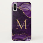 Glam Paarse Gouden Glitter Agaat Edelsteen Monogra Case-Mate iPhone Case<br><div class="desc">Modern Glam Paarse Violet Gouden Glitter Sparkle Agaat Geode Elegante Vrouwelijke Monogram Script Naam Telefoonhoes</div>
