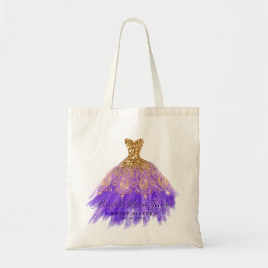 Glam Paarse Gouden Glitter Sparkle Dress Verjaarda Tote Bag (Voorkant)
