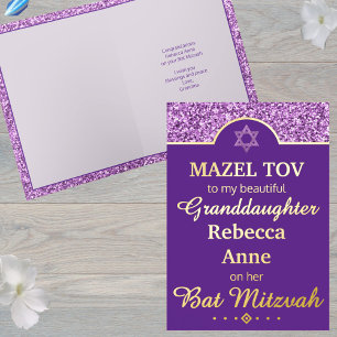 Glam Paarse kleindochter nichtje Bat Mitzvah Gold Folie Feestdagenkaart