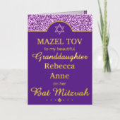 Glam Paarse kleindochter nichtje Bat Mitzvah Gold Folie Feestdagenkaart (Voorkant)