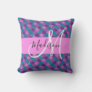 Glam Paarse Meermin Glitter Glans Monogram Naam Kussen