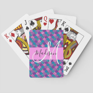 Glam Paarse Meermin Glitter Glans Monogram Naam Pokerkaarten