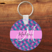 Glam Paarse Meermin Glitter Glans Monogram Naam Sleutelhanger (Voorkant)