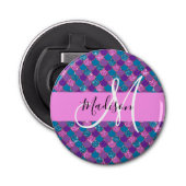 Glam Paarse Mermaid Glitter Sparkles Monogram Button Flesopener (Voorkant)