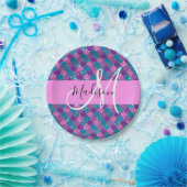 Glam Paarse Mermaid Glitter Sparkles Monogram Papieren Bordje (Feest)